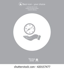 Compass on hand flat icon. Vector illustration EPS.