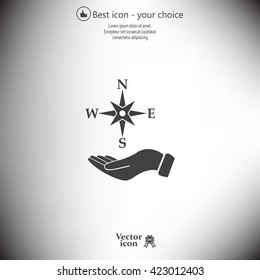 Compass on hand flat icon. Vector illustration EPS.