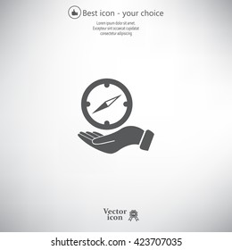 Compass on hand flat icon. Vector illustration EPS.