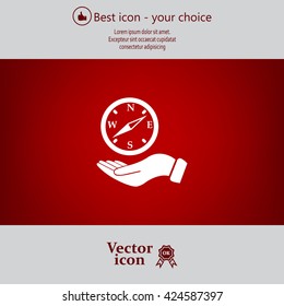 Compass on hand flat icon. Vector illustration EPS.