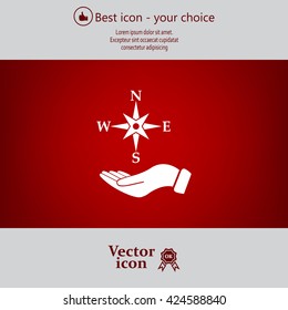 Compass on hand flat icon. Vector illustration EPS.