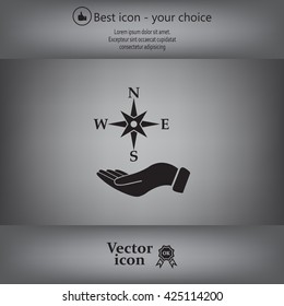 Compass on hand flat icon. Vector illustration EPS.