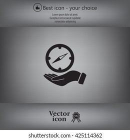 Compass on hand flat icon. Vector illustration EPS.