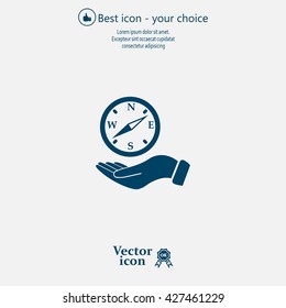 Compass on hand flat icon. Vector illustration EPS.
