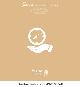 Compass on hand flat icon. Vector illustration EPS.