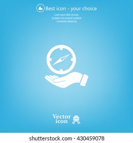Compass on hand flat icon. Vector illustration EPS.