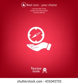 Compass on hand flat icon. Vector illustration EPS.