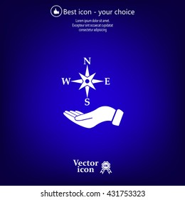 Compass on hand flat icon. Vector illustration EPS.