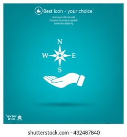 Compass on hand flat icon. Vector illustration EPS.