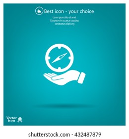 Compass on hand flat icon. Vector illustration EPS.