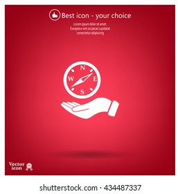 Compass on hand flat icon. Vector illustration EPS.