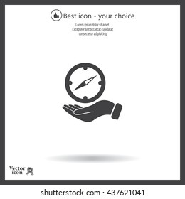 Compass on hand flat icon. Vector illustration EPS.