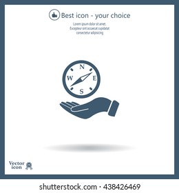 Compass on hand flat icon. Vector illustration EPS.