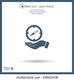 Compass on hand flat icon. Vector illustration EPS.
