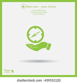 Compass on hand flat icon. Vector illustration EPS.