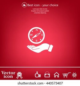 Compass on hand flat icon. Vector illustration EPS.
