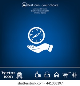 Compass on hand flat icon. Vector illustration EPS.