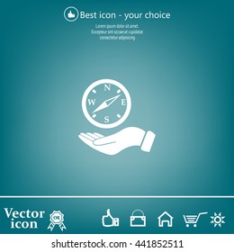 Compass on hand flat icon. Vector illustration EPS.