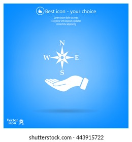 Compass on hand flat icon. Vector illustration EPS.