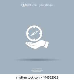 Compass on hand flat icon. Vector illustration EPS.