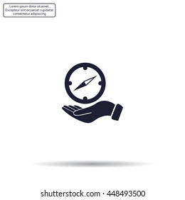 Compass on hand flat icon. Vector illustration EPS.