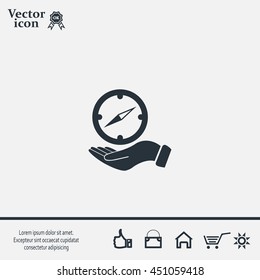 Compass on hand flat icon. Vector illustration EPS.