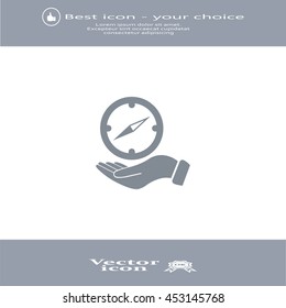 Compass on hand flat icon. Vector illustration EPS.