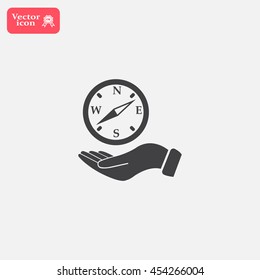 Compass on hand flat icon. Vector illustration EPS.
