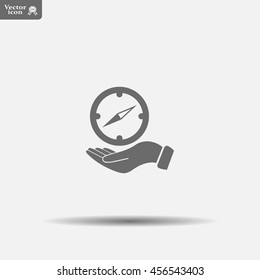 Compass on hand flat icon. Vector illustration EPS.