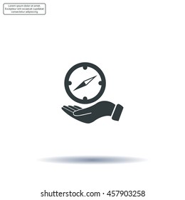 Compass on hand flat icon. Vector illustration EPS.