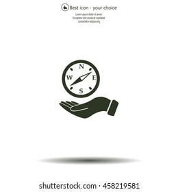 Compass on hand flat icon. Vector illustration EPS.