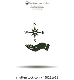 Compass on hand flat icon. Vector illustration EPS.