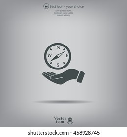 Compass on hand flat icon. Vector illustration EPS.