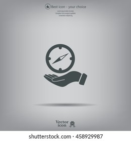 Compass on hand flat icon. Vector illustration EPS.