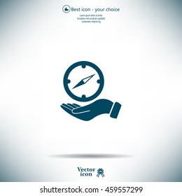 Compass on hand flat icon. Vector illustration EPS.