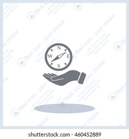 Compass on hand flat icon. Vector illustration EPS.