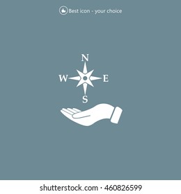 Compass on hand flat icon. Vector illustration EPS.