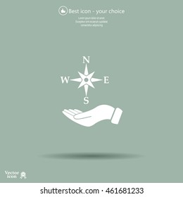 Compass on hand flat icon. Vector illustration EPS.