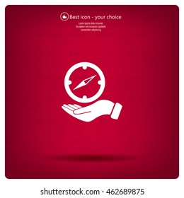 Compass on hand flat icon. Vector illustration EPS.