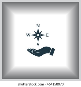 Compass on hand flat icon. Vector illustration EPS.