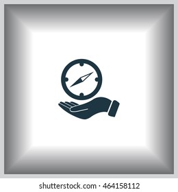 Compass on hand flat icon. Vector illustration EPS.