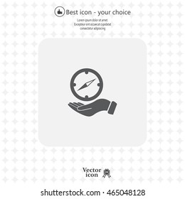Compass on hand flat icon. Vector illustration EPS.