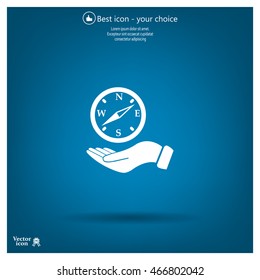 Compass on hand flat icon. Vector illustration EPS.