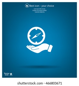 Compass on hand flat icon. Vector illustration EPS.