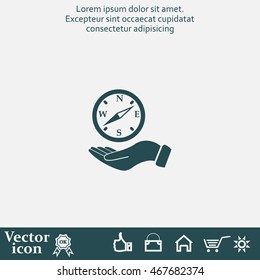 Compass on hand flat icon. Vector illustration EPS.