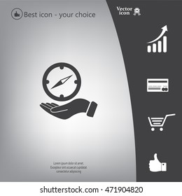 Compass on hand flat icon. Vector illustration EPS.