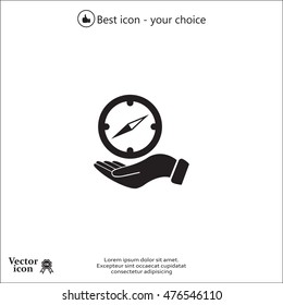 Compass on hand flat icon. Vector illustration EPS.