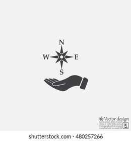 Compass on hand flat icon. Vector illustration EPS.