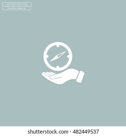 Compass on hand flat icon. Vector illustration EPS.