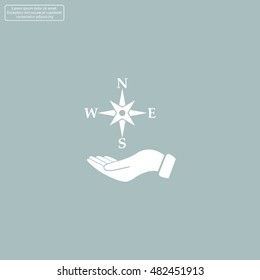 Compass on hand flat icon. Vector illustration EPS.